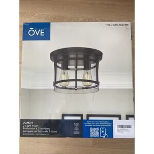 OVE Decors Joakim 2 Light Flush Mount, Black #1654718 12”x12”x8”